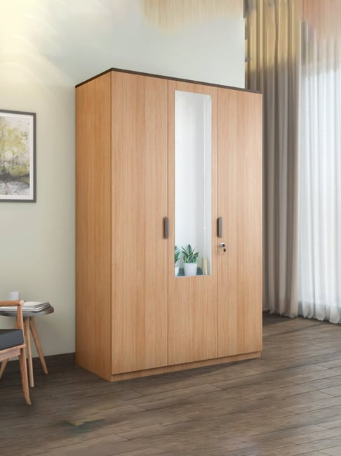Nilkamal Milford Brown Engineered Wood 3 Door Mirror Wardrobe