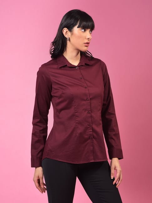 Crimsoune Club Wine Cotton Solid Shirt-picture-37