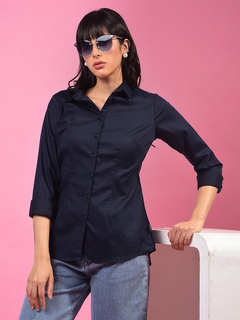 Crimsoune Club Navy Blue Cotton Solid Shirt-picture-32
