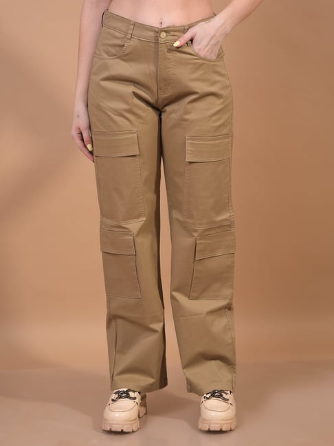 Crimsoune Club Beige Cotton Solid Cargo Trousers-picture-14