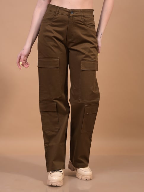 Crimsoune Club Brown Cotton Solid Cargo Trousers-picture-22