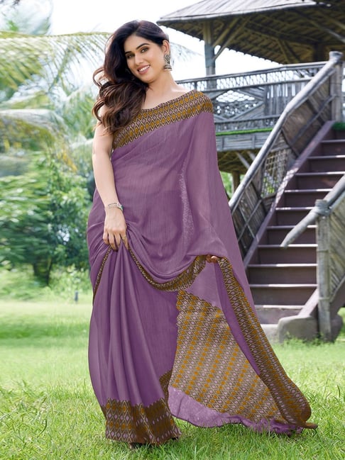 MIRCHI FASHION Dusty Purple Solid Saree with Blouse Piece-picture-14