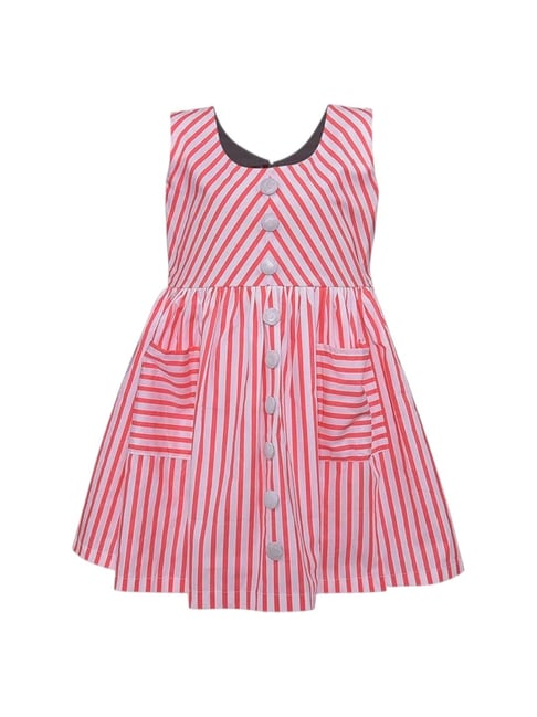 Wish Karo Girls Pink Cotton Striped Frock