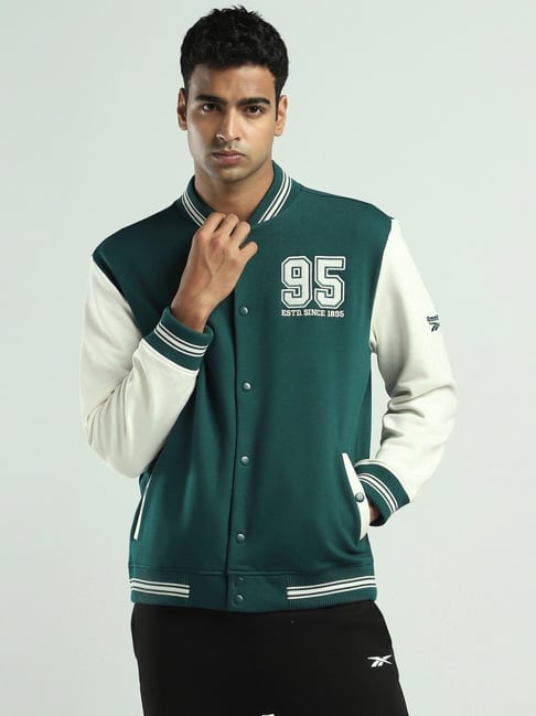 Reebok Green Regular Fit Embroidered Jacket-image-27