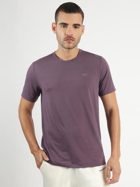 Reebok Purple Regular Fit Stripes T-Shirt-picture-21