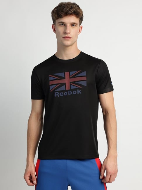 Reebok Black Regular Fit Print T-Shirt