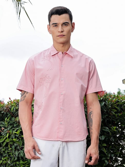 Thomas Scott Pink Cotton Regular Fit Embroidered Shirt-picture-15