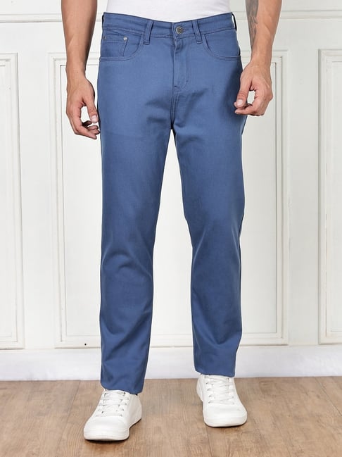 Thomas Scott Sky Blue Cotton Slim Fit Solid Jeans