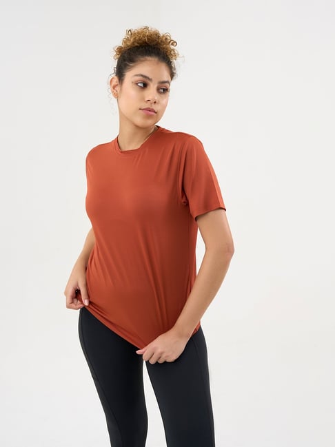 Dcyphr Burnt Orange Plain Sports T-Shirt