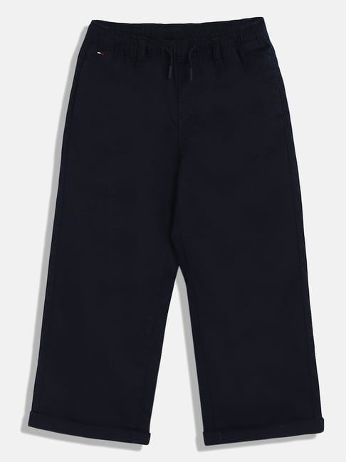 TOMMY HILFIGER Girls Blue Cotton Solid Trousers
