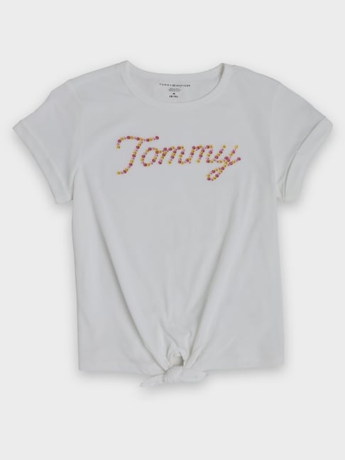 TOMMY HILFIGER Girls Grey Cotton Embroidery T-Shirt