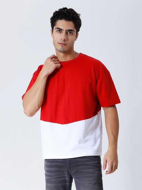 House Of RS Red Oversized Fit Colorblock Oversized T-Shirt-picture-29