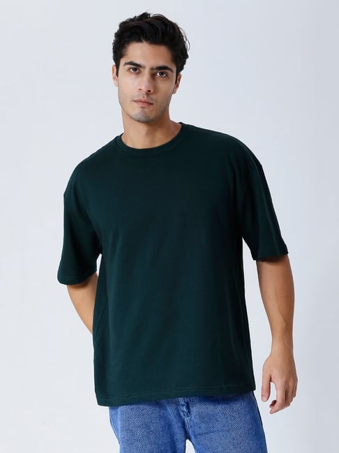 House Of RS Emerald Green Oversized Fit Plain Oversized T-Shirt