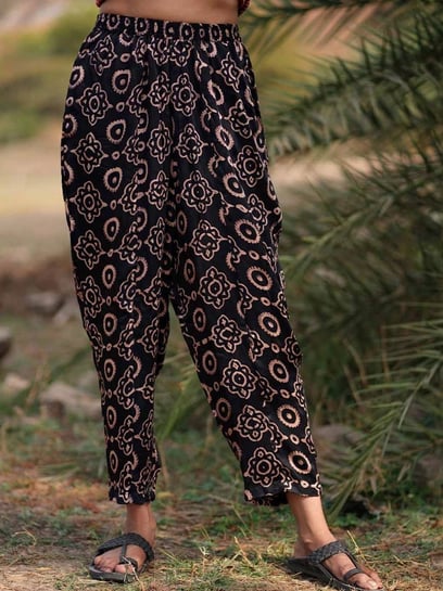 Buy Chidiyaa Black Gypsy Heart Marlene Modal Silk Pant for Women