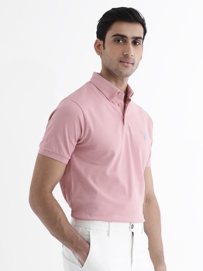 Rare Rabbit Pink Regular Fit Embroidered Polo T-Shirt