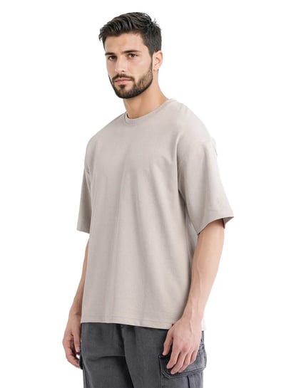 Rare Rabbit Grey Oversized Textured T-Shirt
