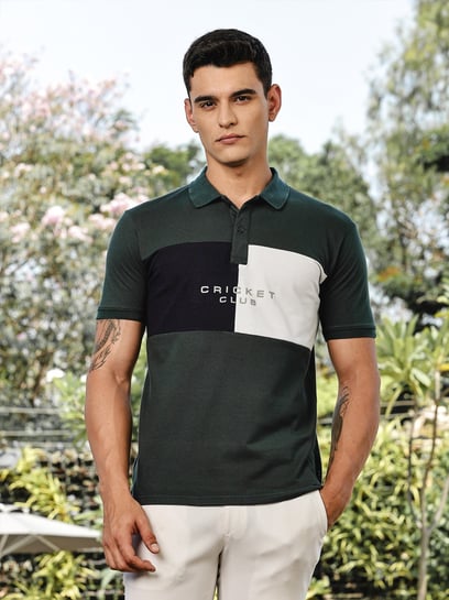 Thomas Scott Bottle Green Regular Fit Colour Block Polo T-Shirt