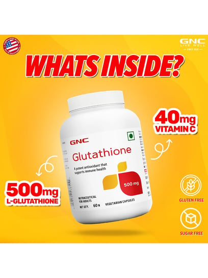 gnc l glutathione GNC Glutathione 500mg With Ascorbic acid | Formulated in USA | 500mg Per  Serving