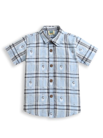 Zip Zap Zoop Boys Blue & Grey Regular Fit Chequered Shirt