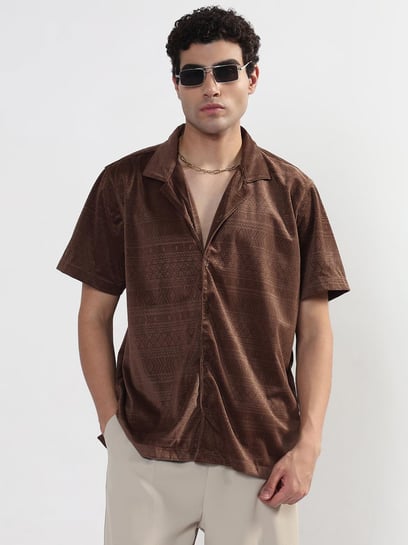 SHOWOFFFF Brown Relaxed Fit Geometric Shirt