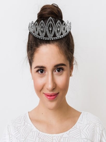 Peora Silver Cubic Zirconia Studded Princess Tiara Hair Band