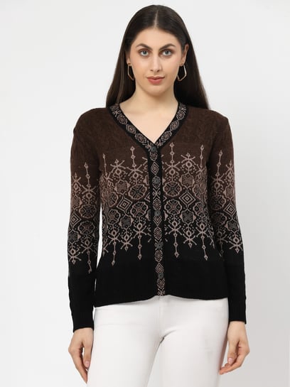 Kalt Black Jacquard Long Sleeves Cardigan
