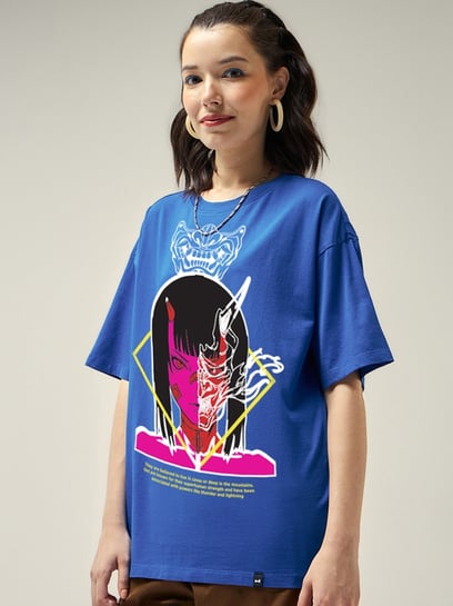 Bewakoof Women's Blue On In Me Graphic Printed Oversized T-Shirt