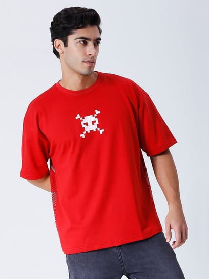 【house on the hill】S/S Tee (Red Check) House Of RS Red Oversized Fit Printed Oversized T-Shirt