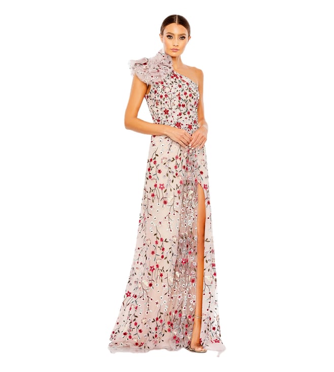 mac duggal one-shoulder rose ruffle maxi dress Mac Duggal One-Shoulder Rose Ruffle Maxi Dress