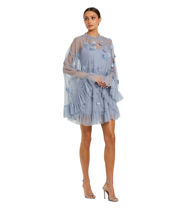 MAC DUGGAL Powder Blue Embellished Flare Fit Mini Trapeze Dress