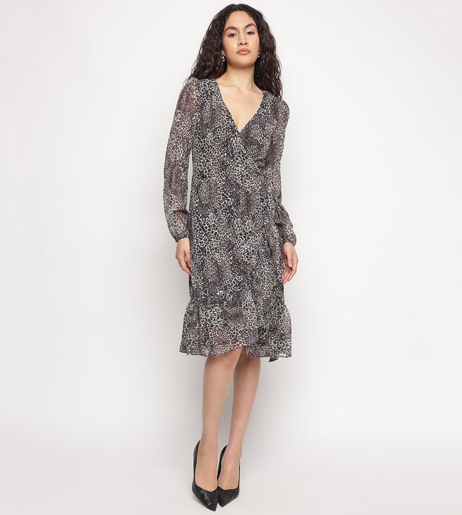 Guess Multicolor Animal Print V-Neck A-Line Dress
