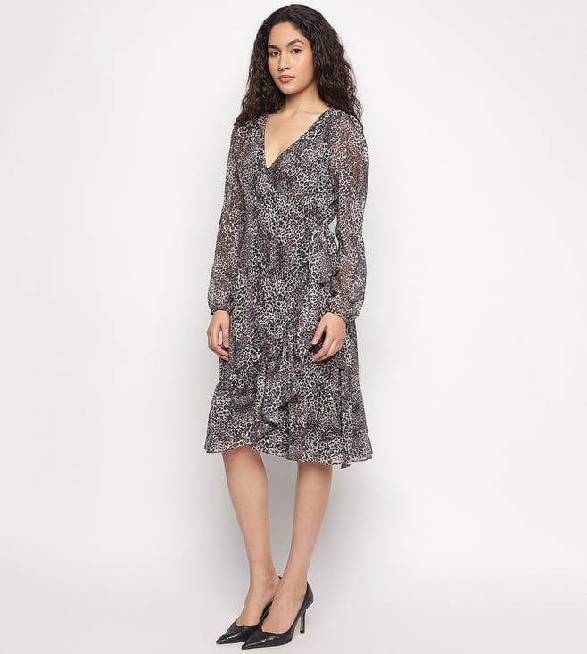 Guess Multicolor Animal Print V-Neck A-Line Dress