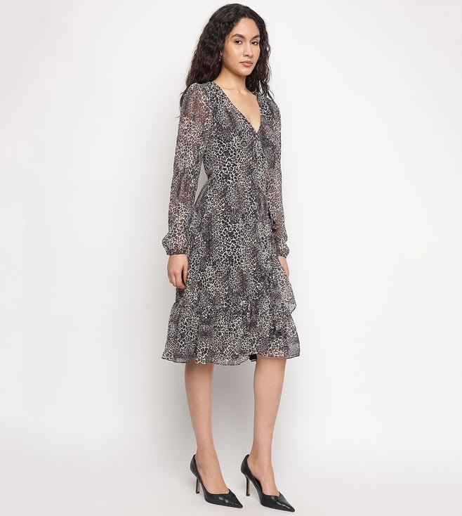 Guess Multicolor Animal Print V-Neck A-Line Dress