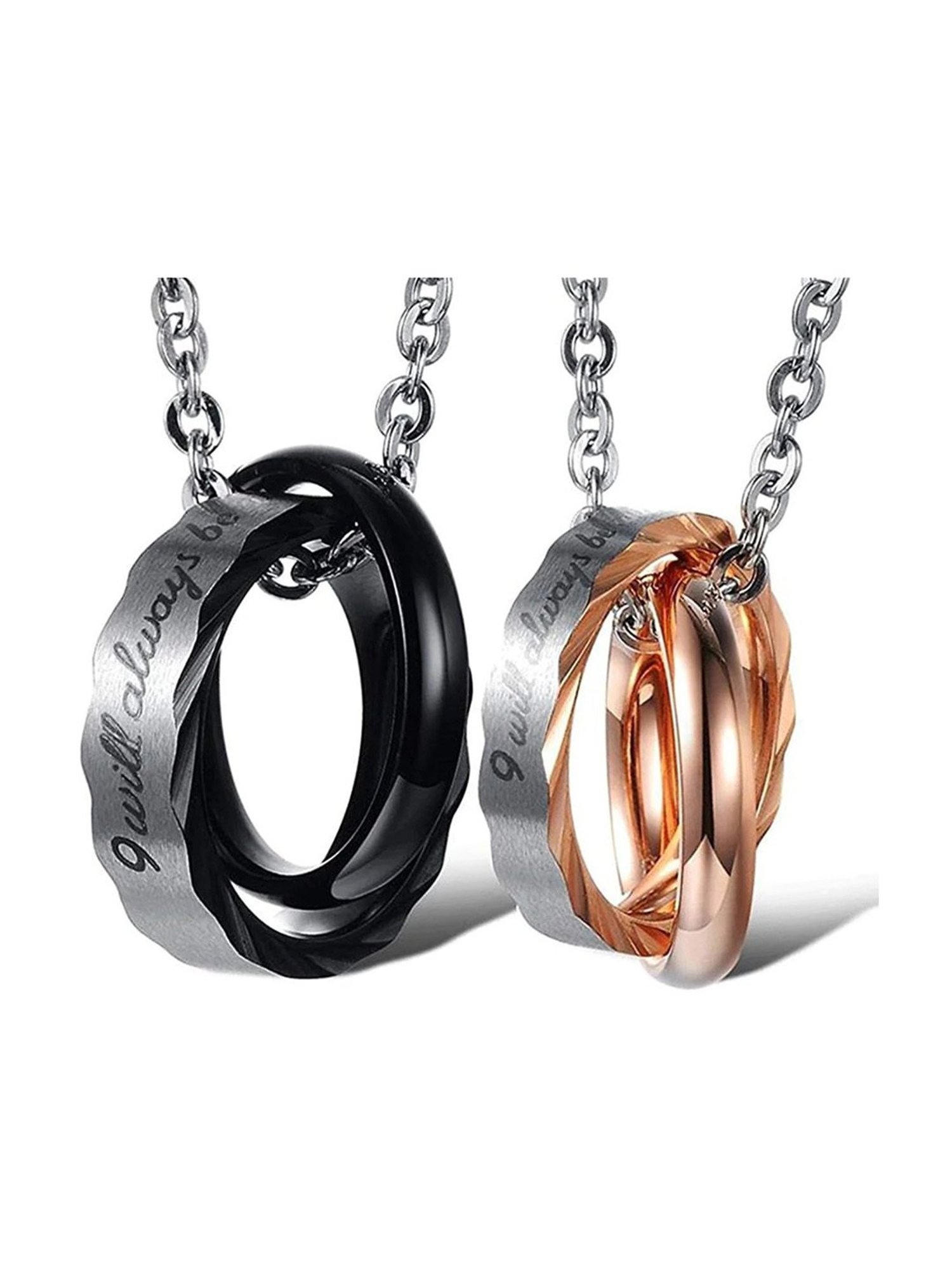 Buy Peora Couple Interlocking Promise Double Rings Pendant Online