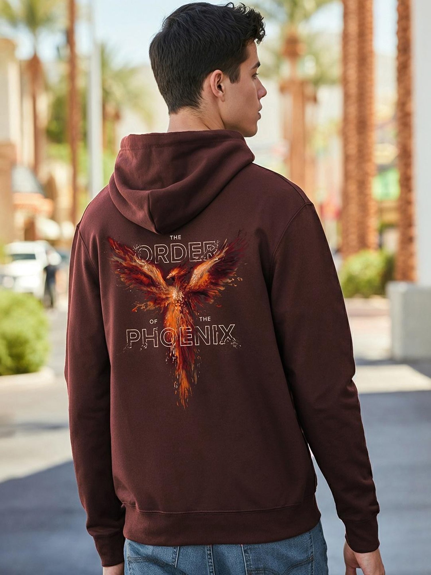 Bewakoof Men's Brown Phoenix Graphic Printed Hoodies