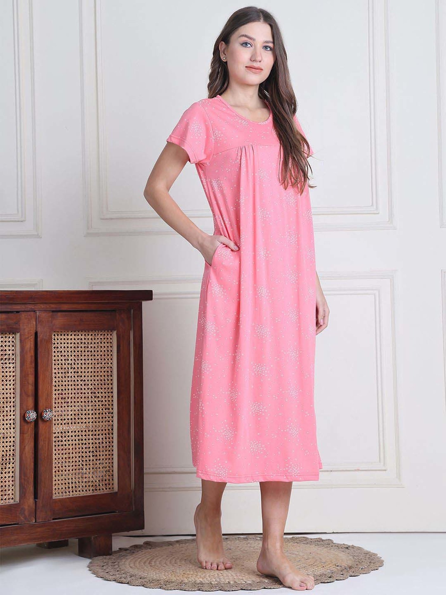 Secret Wish Pink Regular Fit Printed Nighty