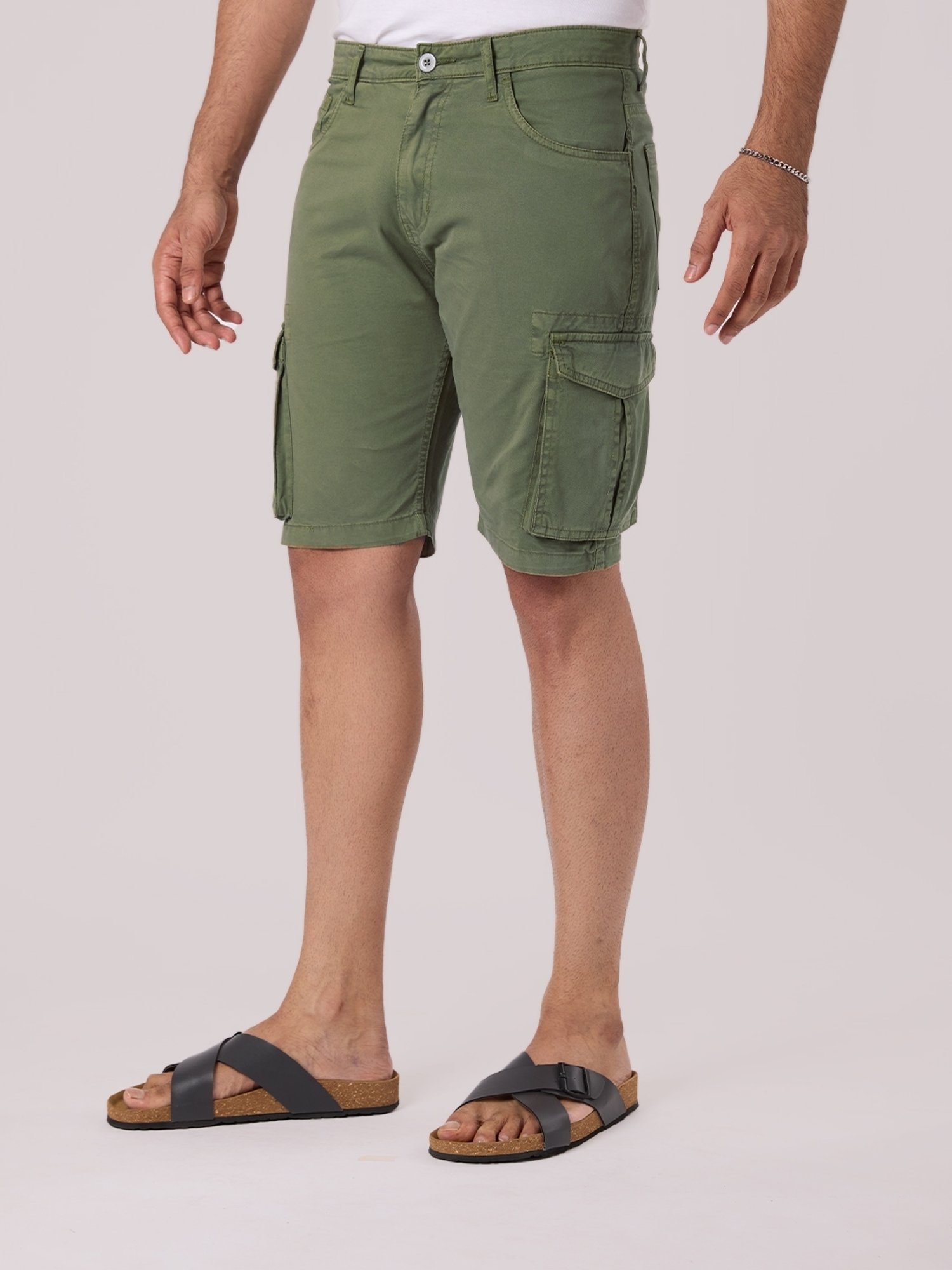 Buy Hoversoul Olive Cotton Regular Fit Cargo Shorts for Mens