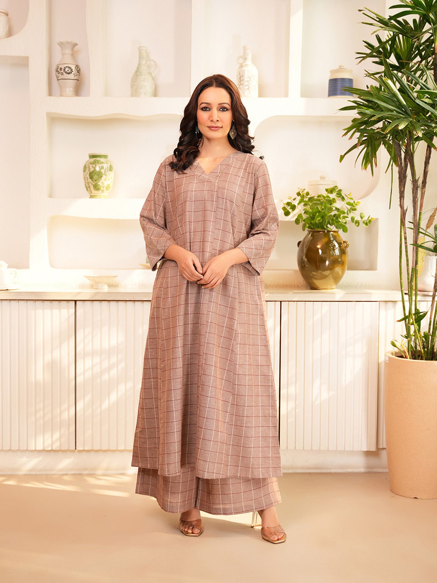 Buy Love Chic Brown Cotton Relaxed Fit Woven Tunic With Palazzo