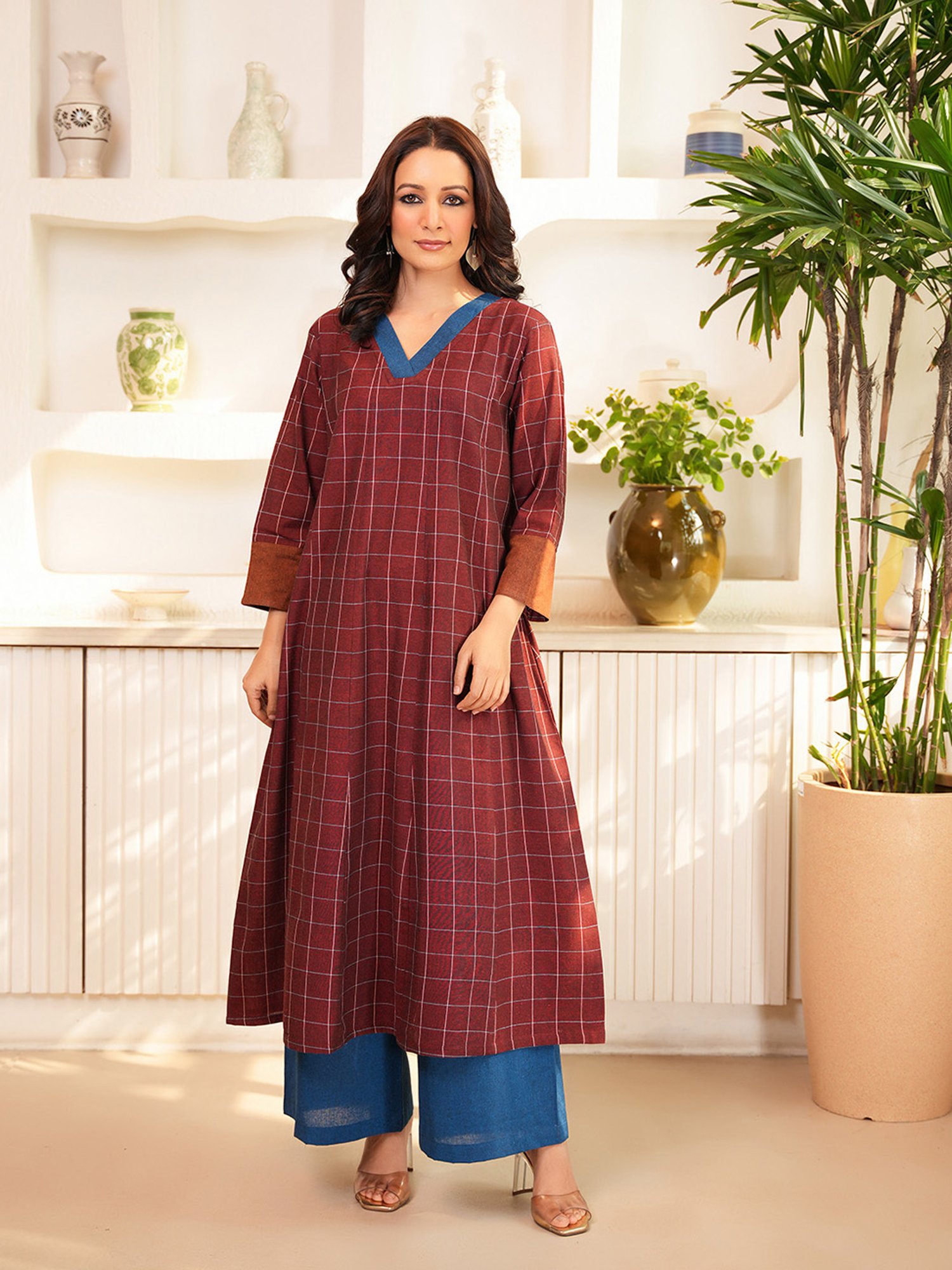 Buy Love Chic Maroon Relaxed Fit Woven Tunic With Palazzo for