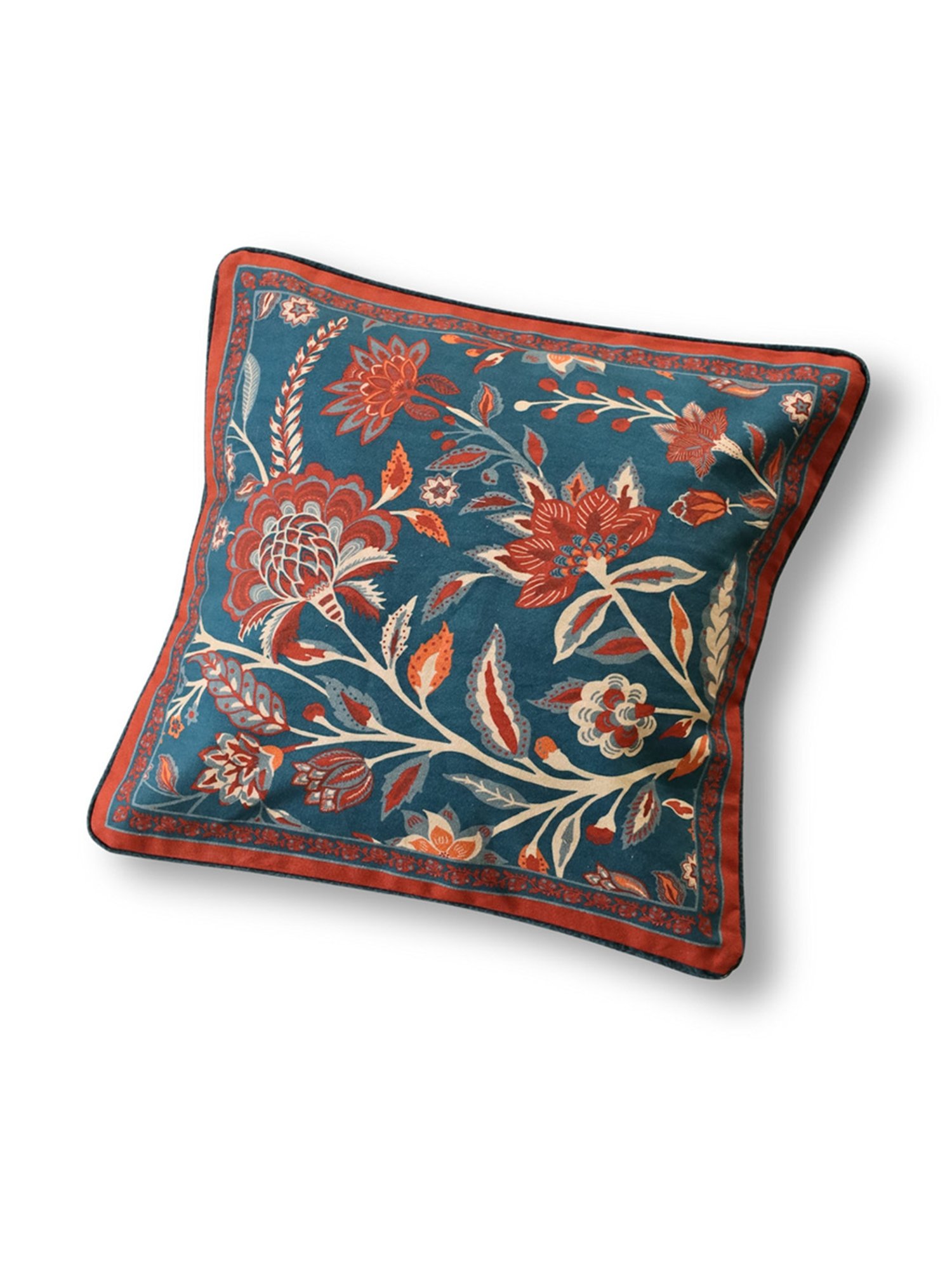 Buy Peepul Tree Chintz Navy Cotton Floral Cushion Cover at Best