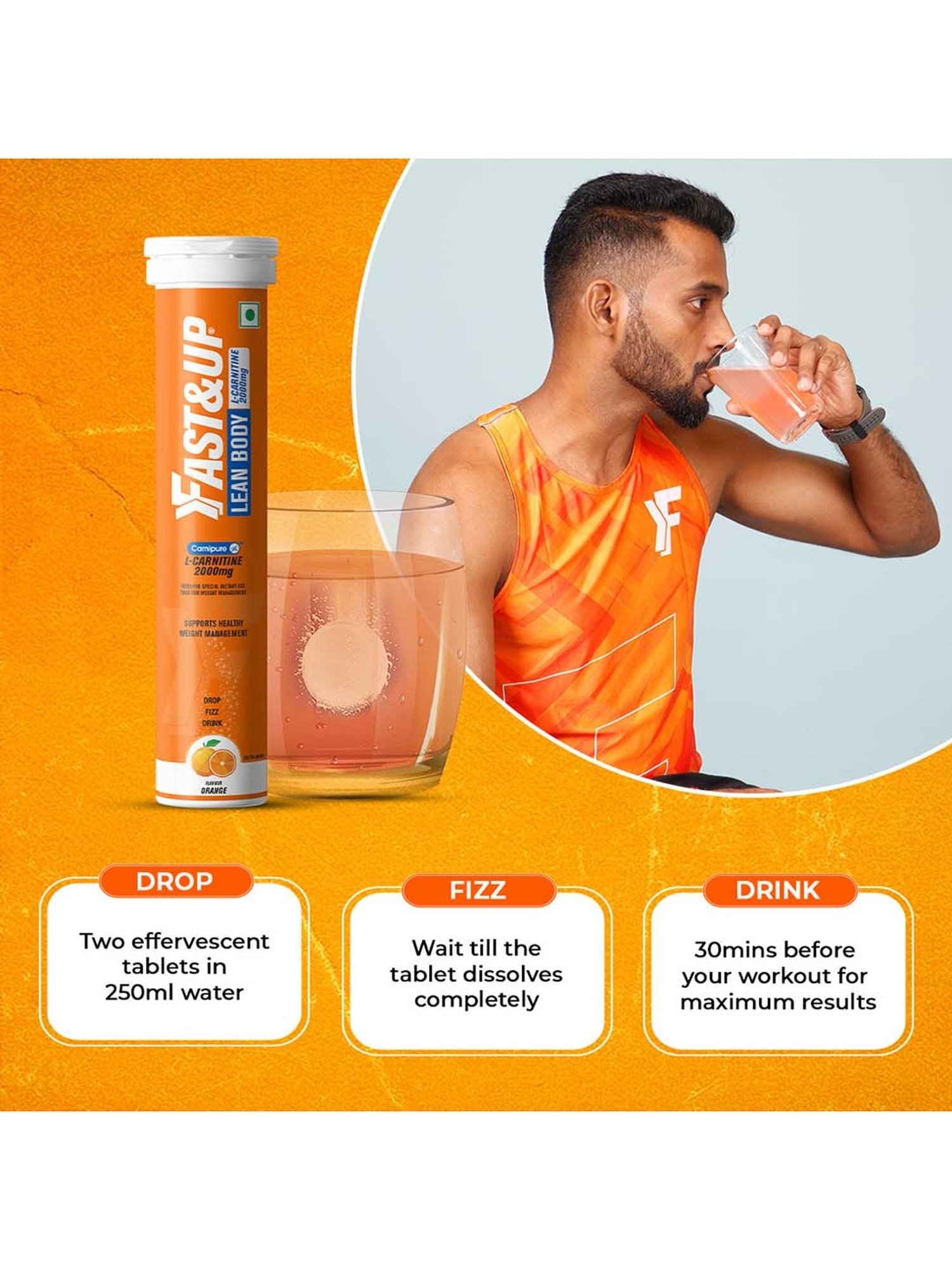 Fast&Up Leanbody L-Carnitine Tartrate 2000mg Tablets - 20 Tablets - Orange Flavor Fast&Up Leanbody L-Carnitine Tartrate 2000mg Tablets - 20 Tablets - Orange Flavor