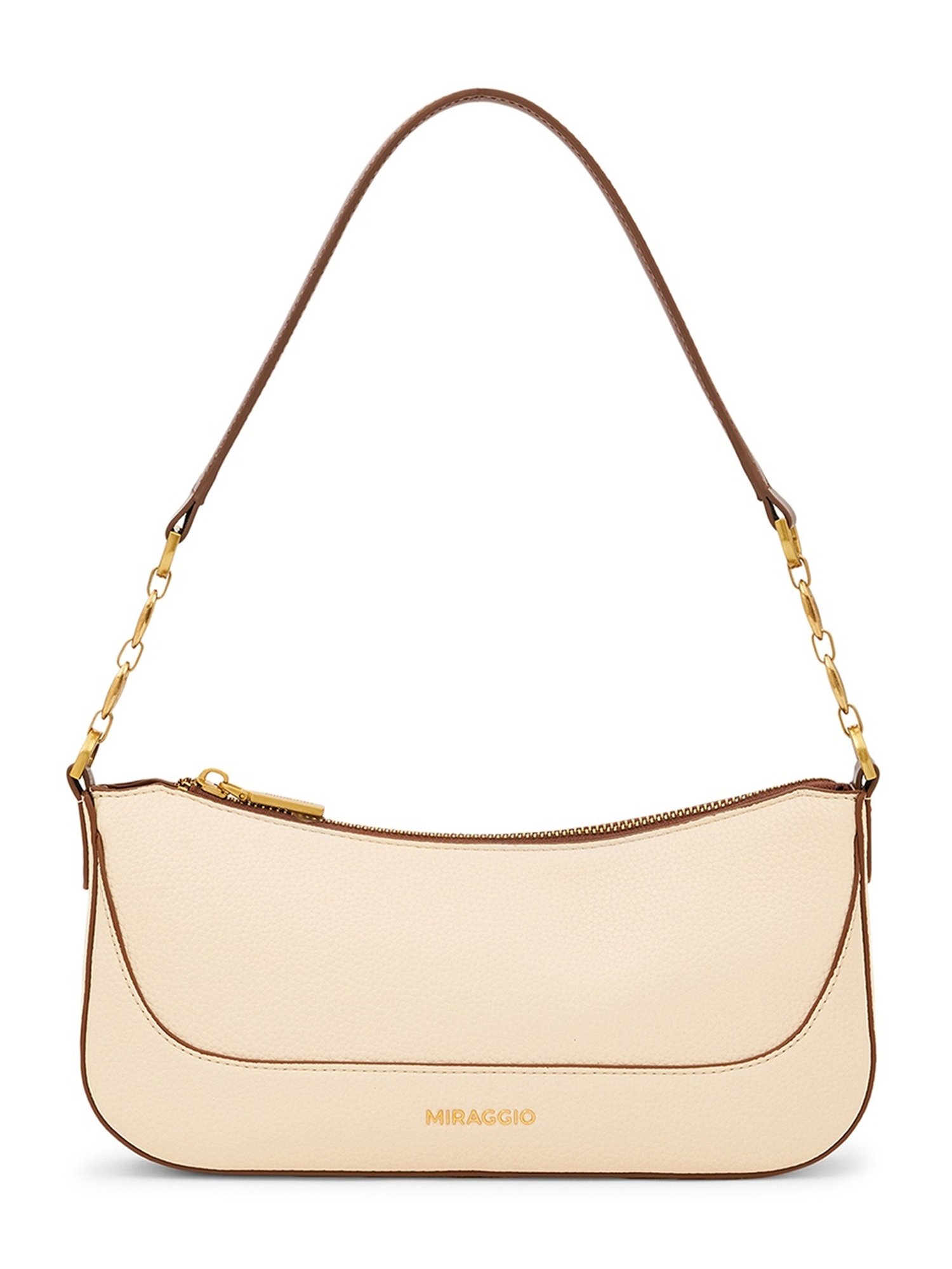 Miraggio Sally Ivory Textured Medium Leather Shoulder Bag