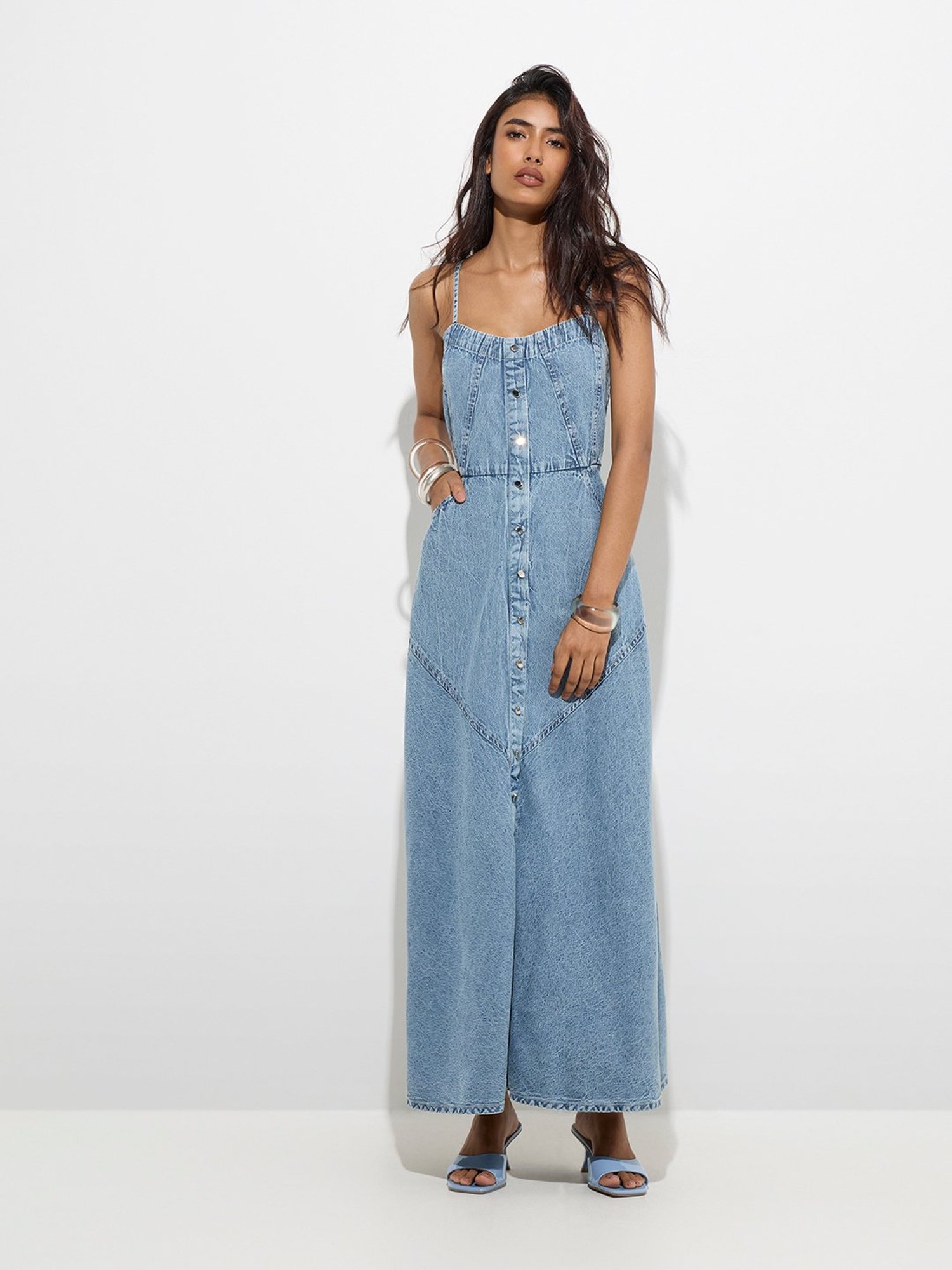 LOV by Westside Blue Denim A-Line Dress