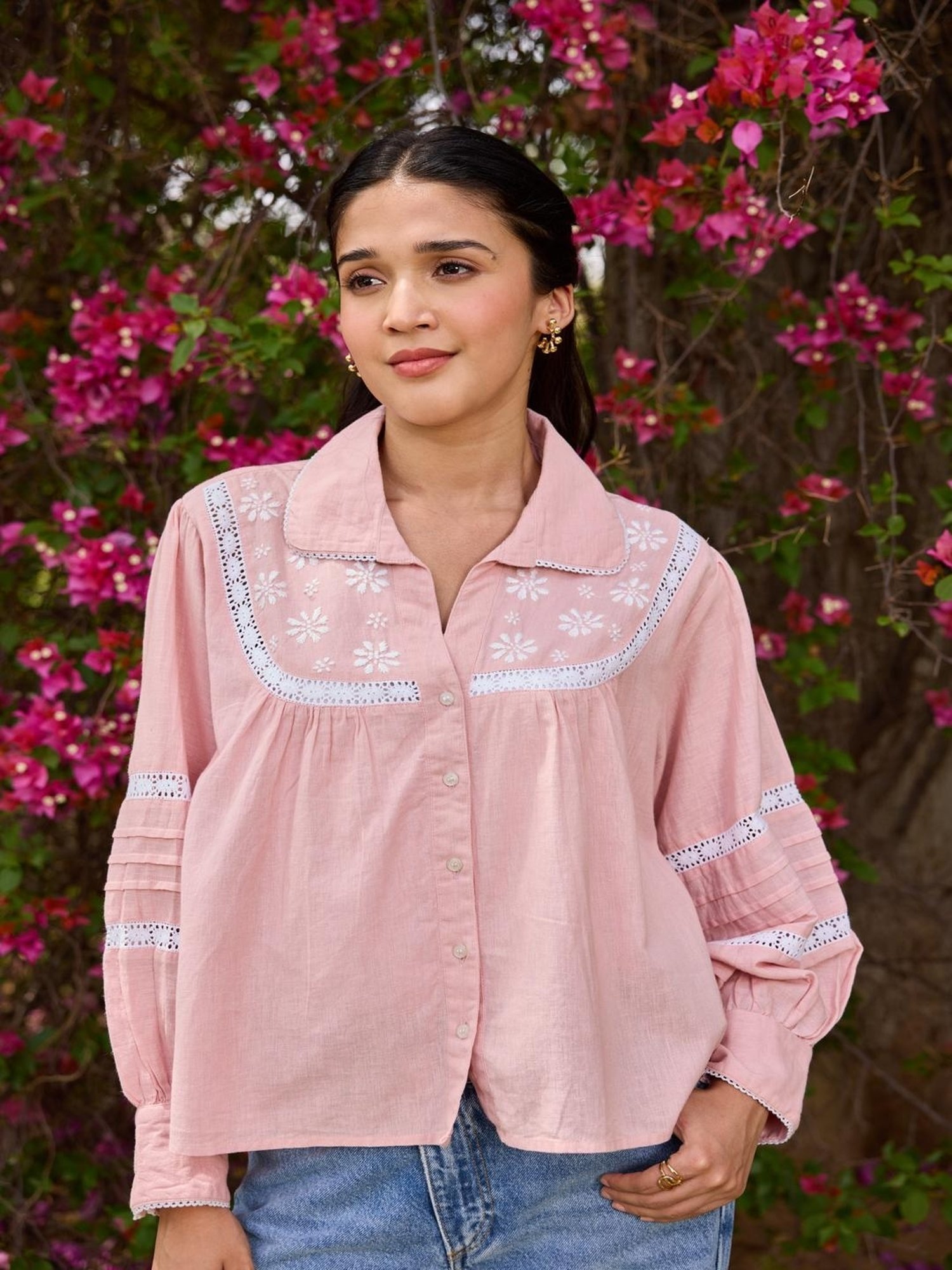 House Of Chikankari Pink Cotton Chikankari Shirt
