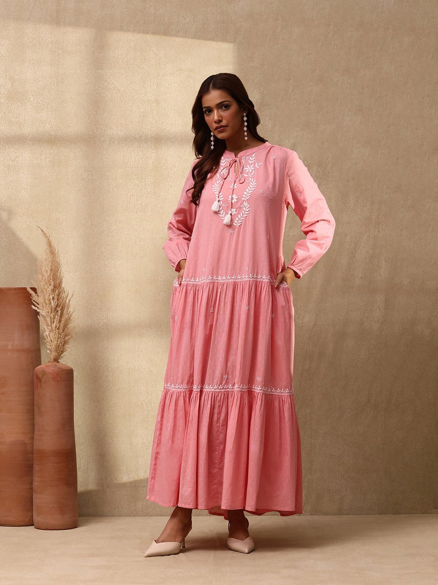cotton chikankari dress Order White Cotton Flex Long Dress for Women Online