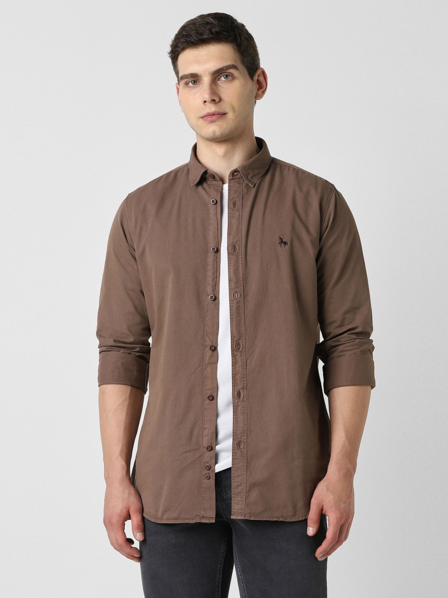 Van Heusen Brown Cotton Slim Fit Shirt