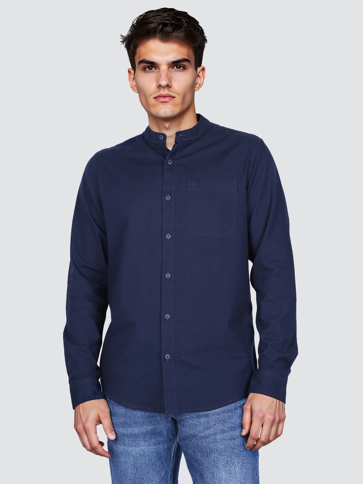 Lee Navy Blue Cotton Solid Shirt