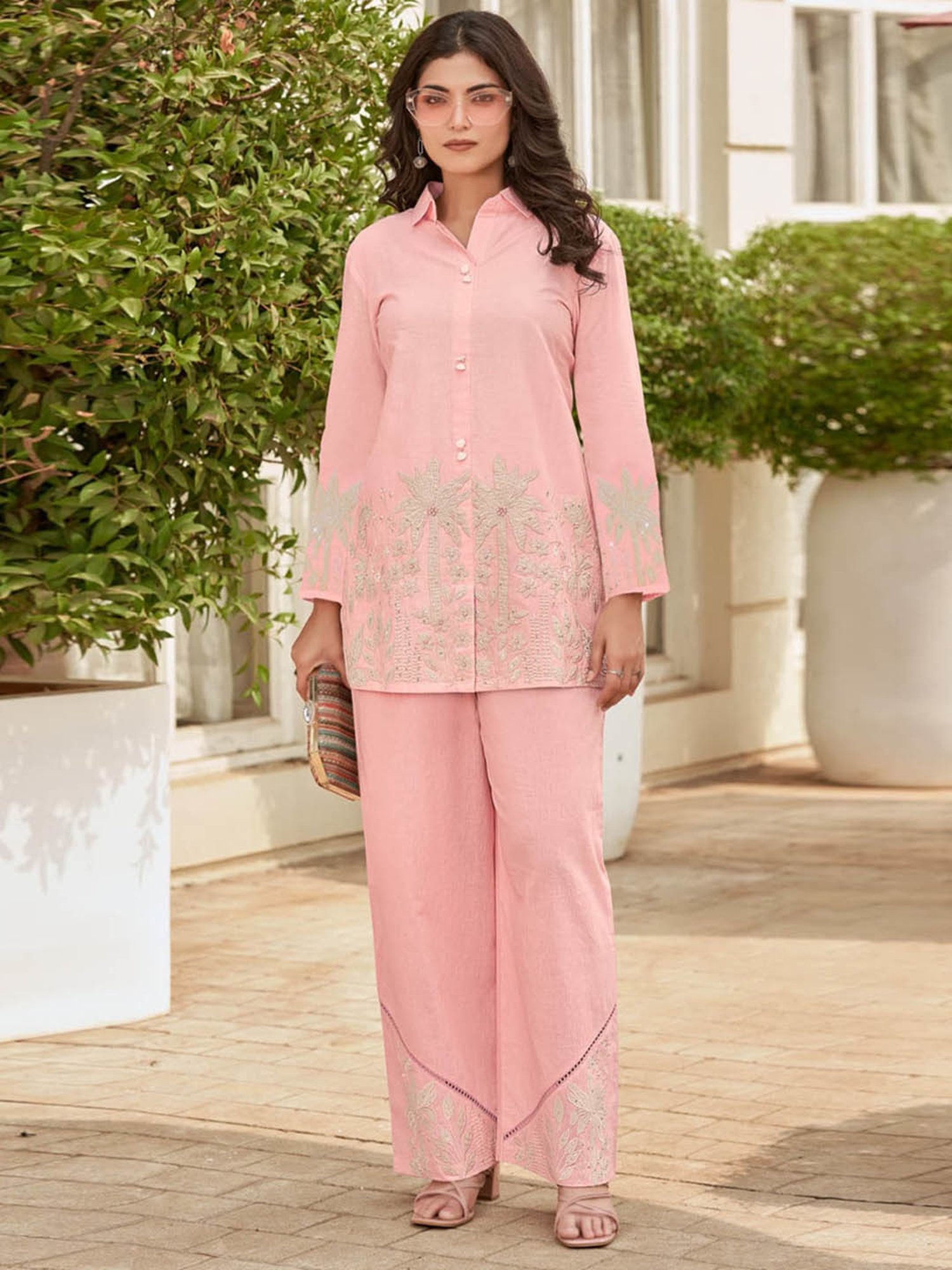 Autumnlane Pink Iyana Candy Embroidery Regular Fit Co-Ord Set
