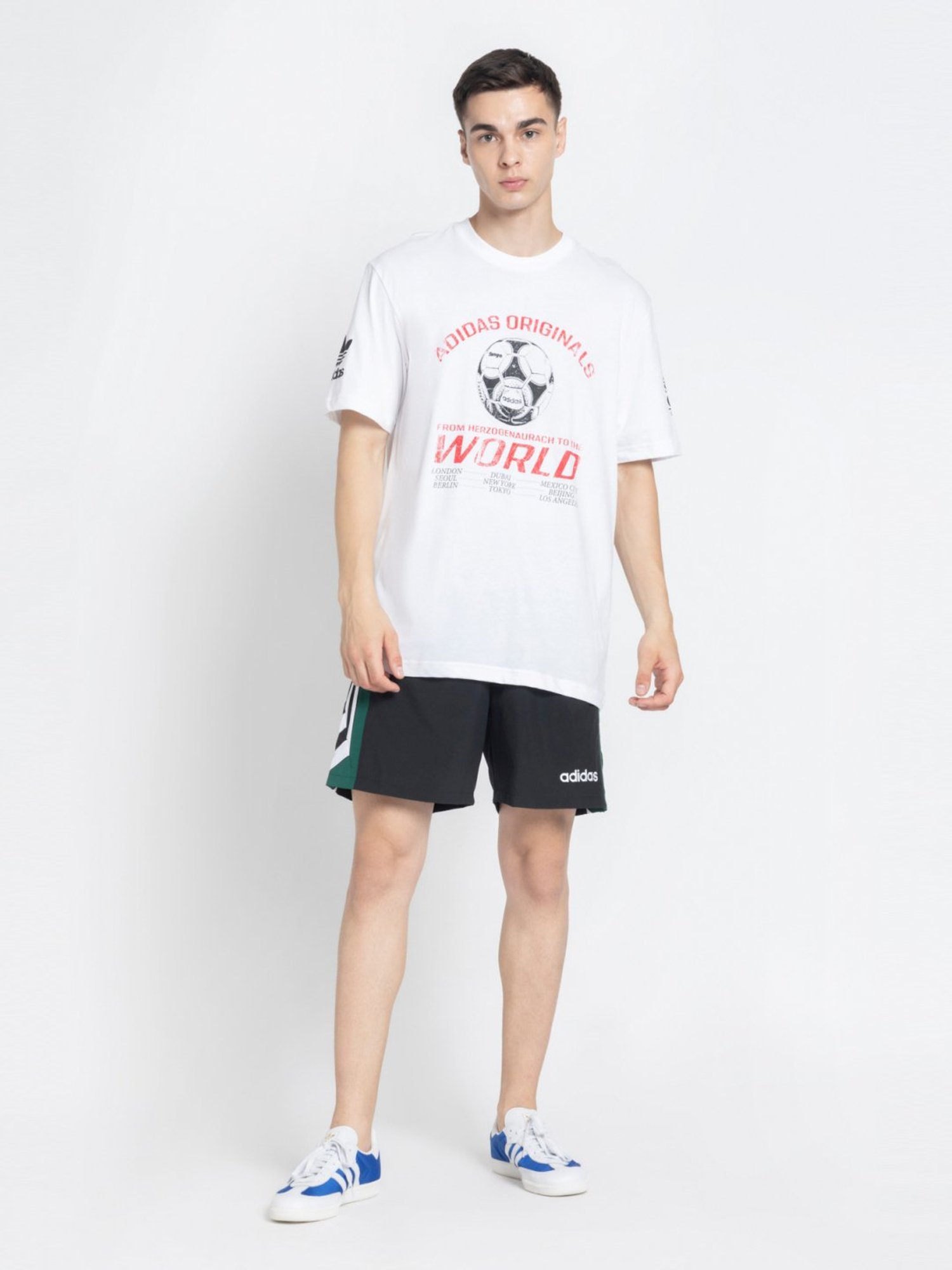Adidas Originals White Cotton Loose Fit Logo Printed Sports T-Shirt