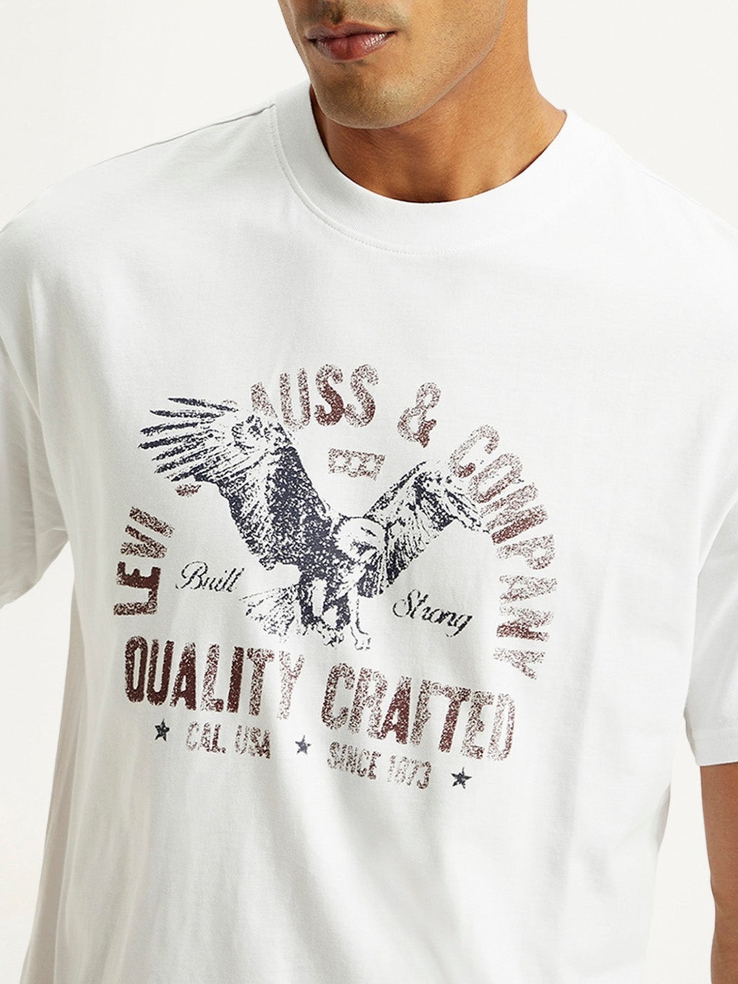 Levi's White Cotton Loose Fit Printed T-Shirt
